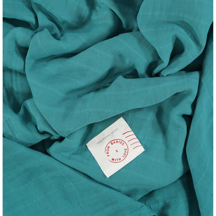 Waves of Joy Teal Organic Muslin Baby Shawl + Swaddling Wrap Gift Set