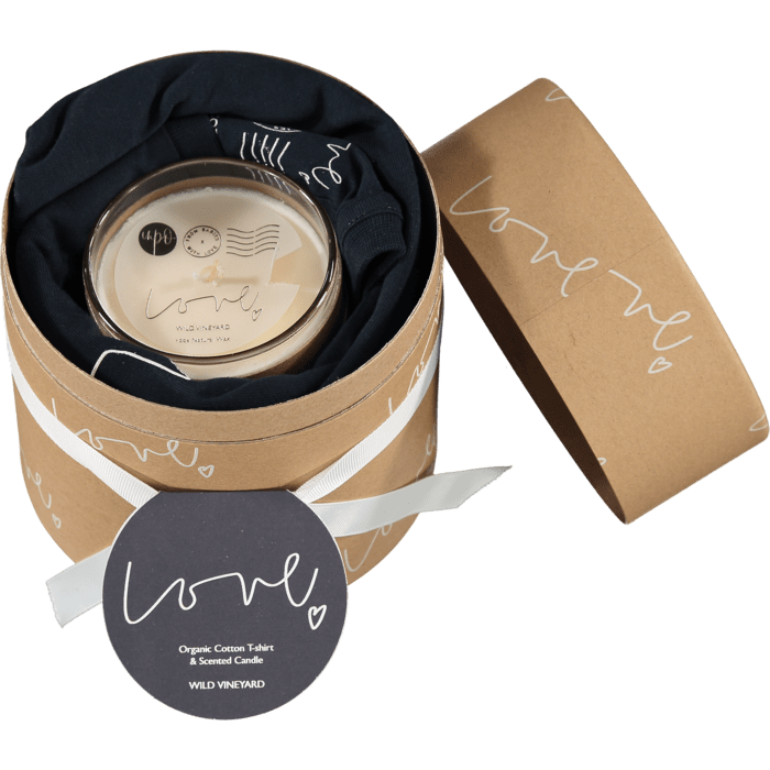 Love organic t-shirt and luxury candle gift set