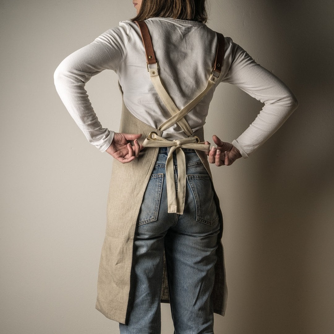 Linen Apron with Leather Straps