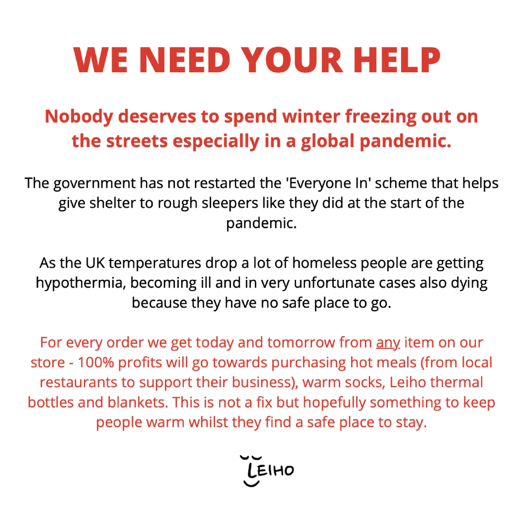 The social media post that Leiho launched their January campaign with, explaining why help is so needed