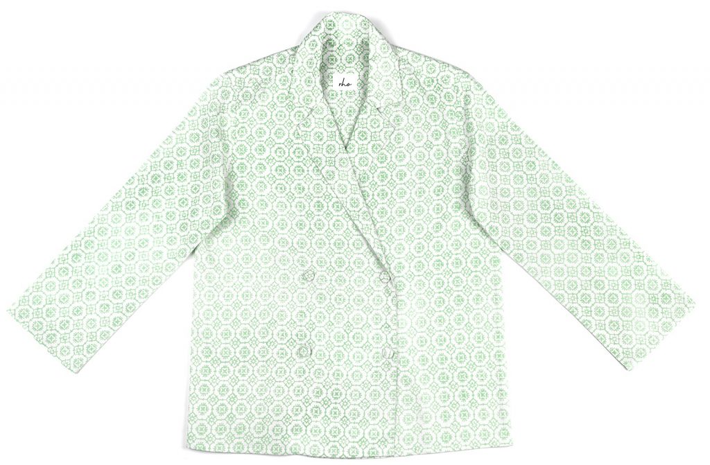 A rho Shirley shirt in green tile print