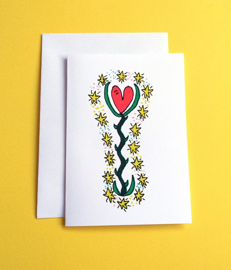 Heart Branch Riso-Printed Greetings Card by Antonio