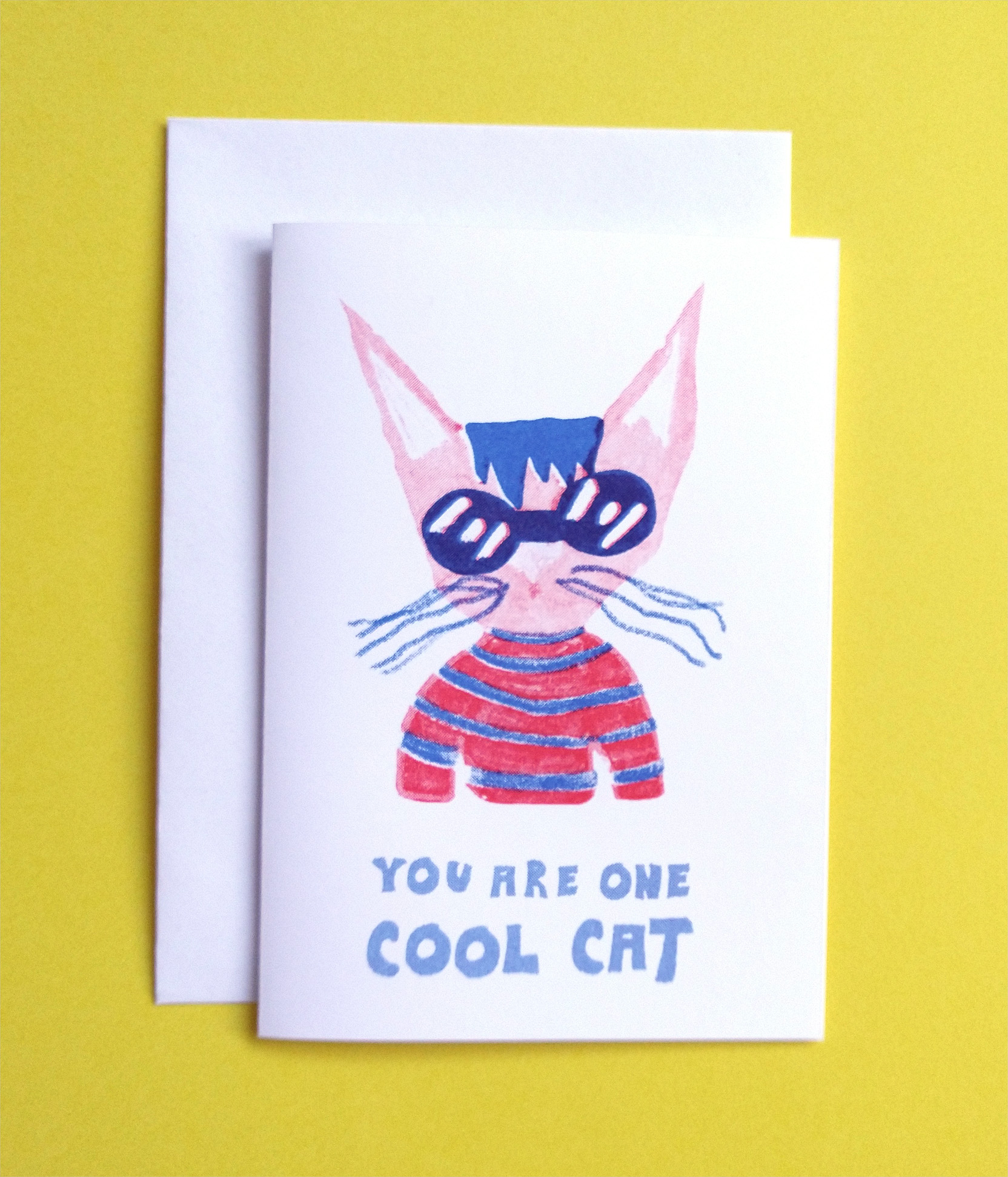 You are One Cool Cat Riso-Printed Greetings Card by Bobbi