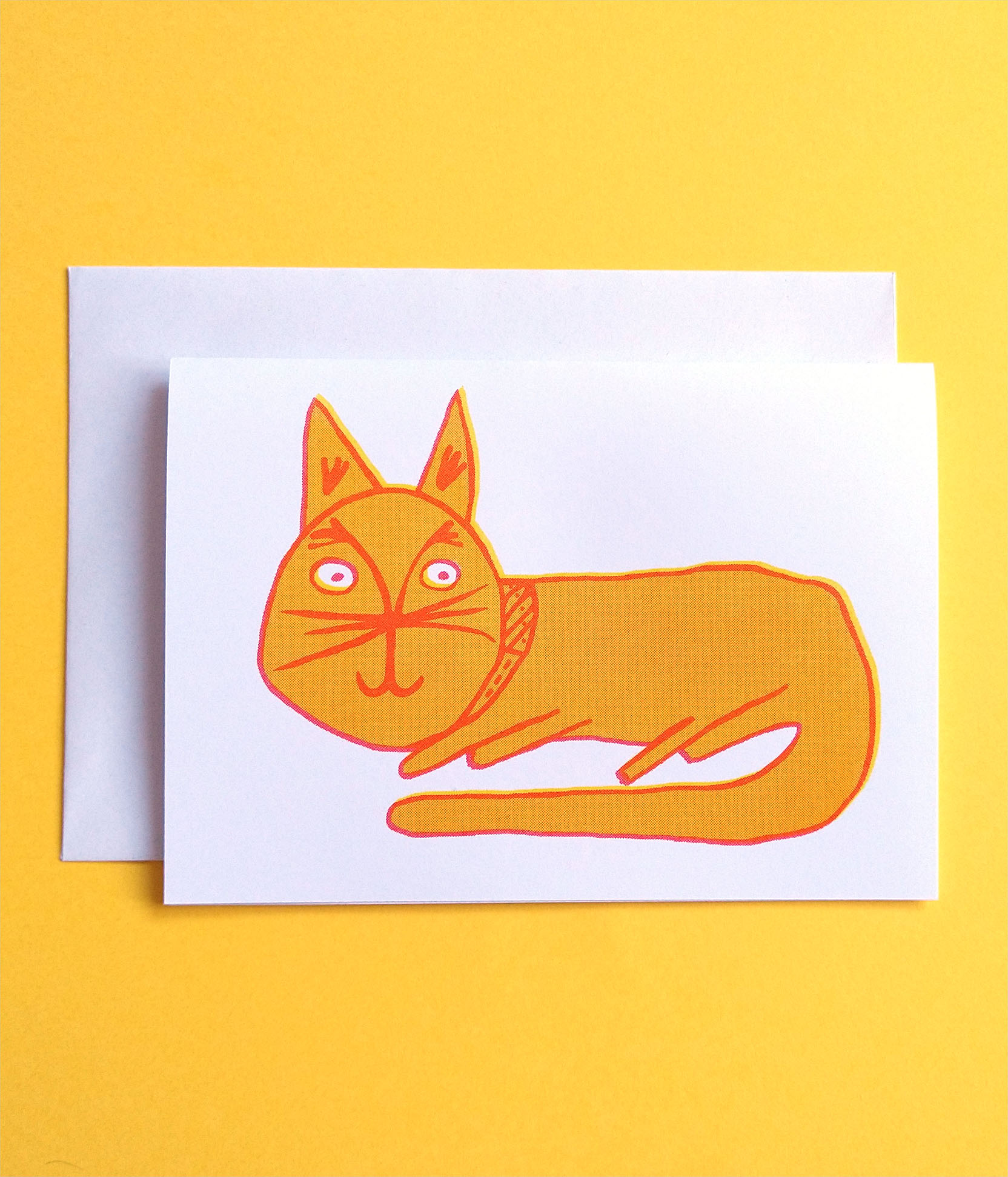 Cat Riso-Printed Greetings Card by Giulia