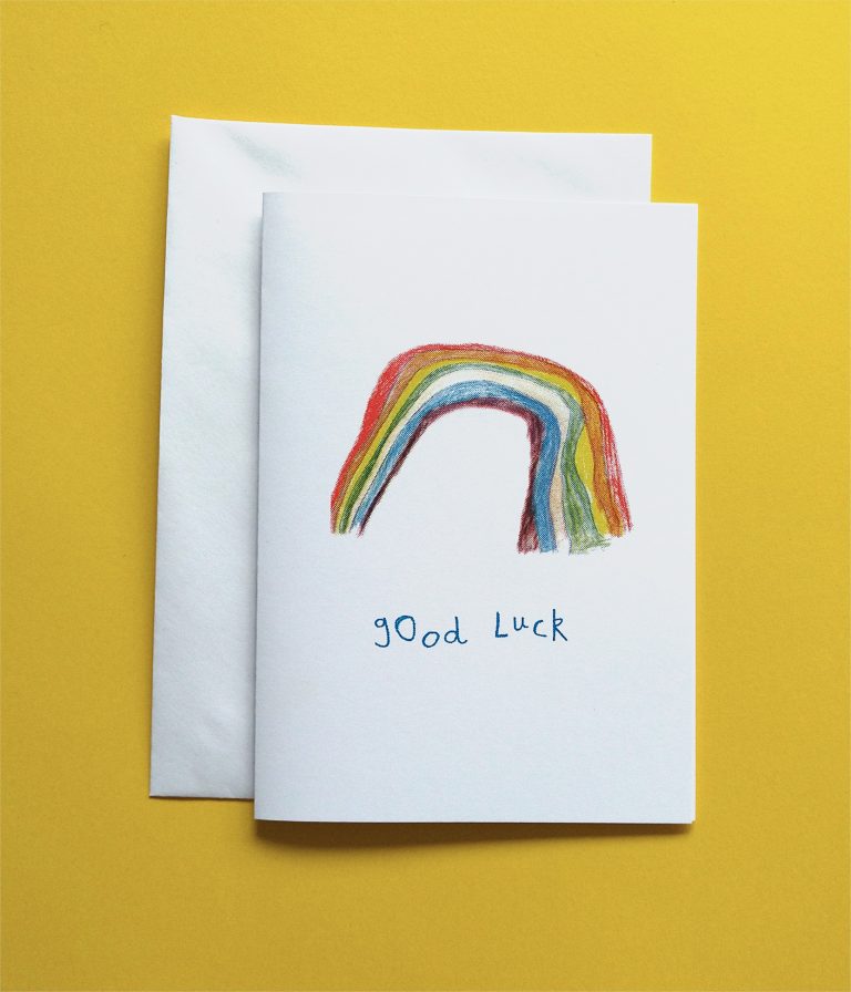 Rainbow Good Luck Riso-Printed Greetings Card by Lucy