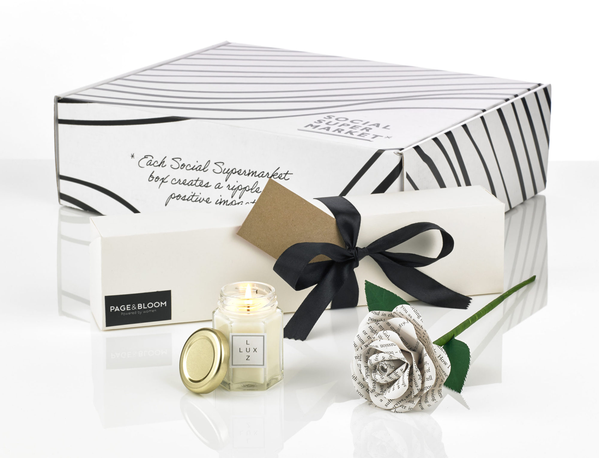 Social Enterprise Rose & Small Candle Gift Box - White