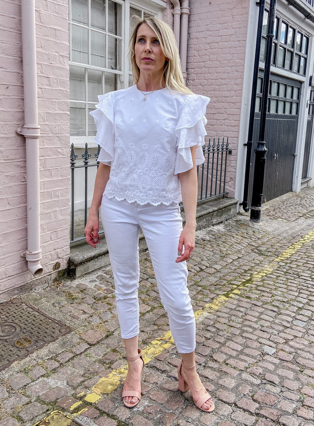 White Broderie Anglaise Ruffle Sleeve Top