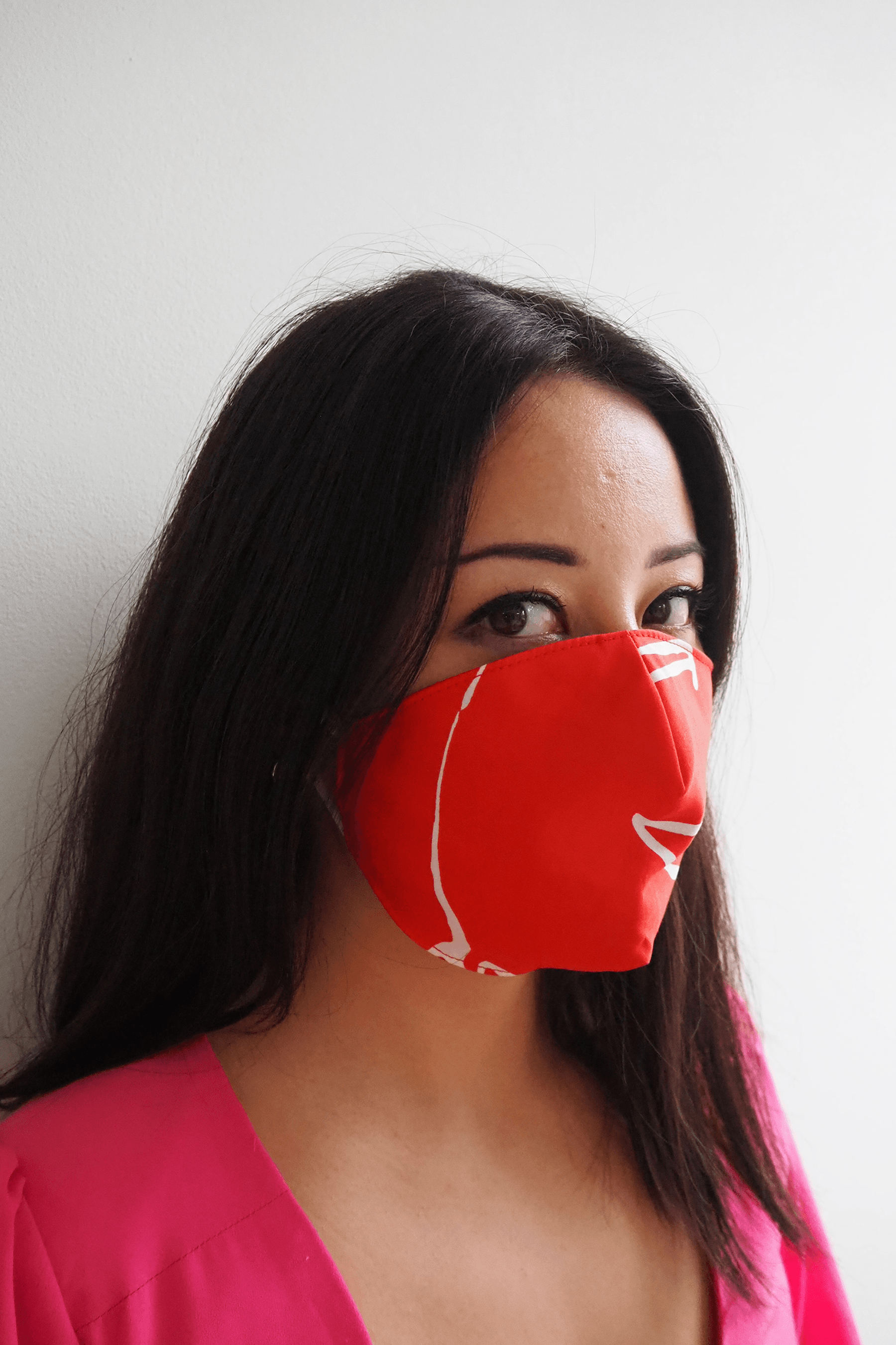 Red Printed Tencel Offcuts Face Mask