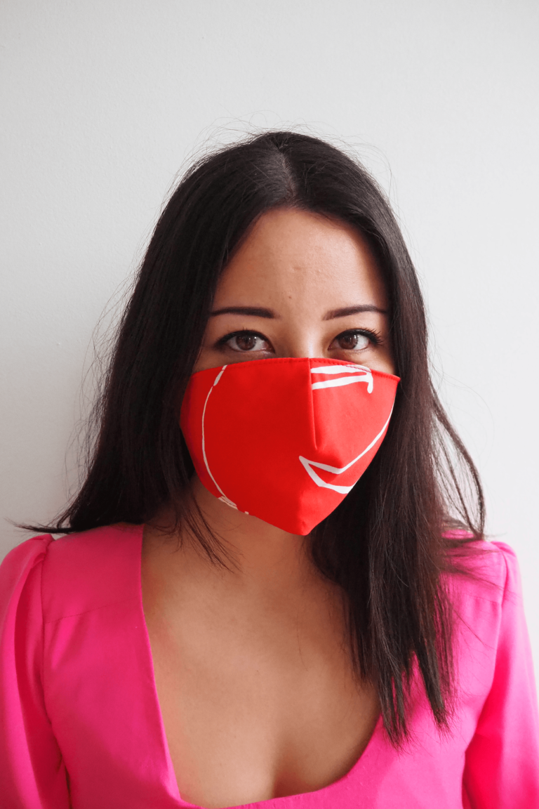 Red Printed Tencel Offcuts Face Mask