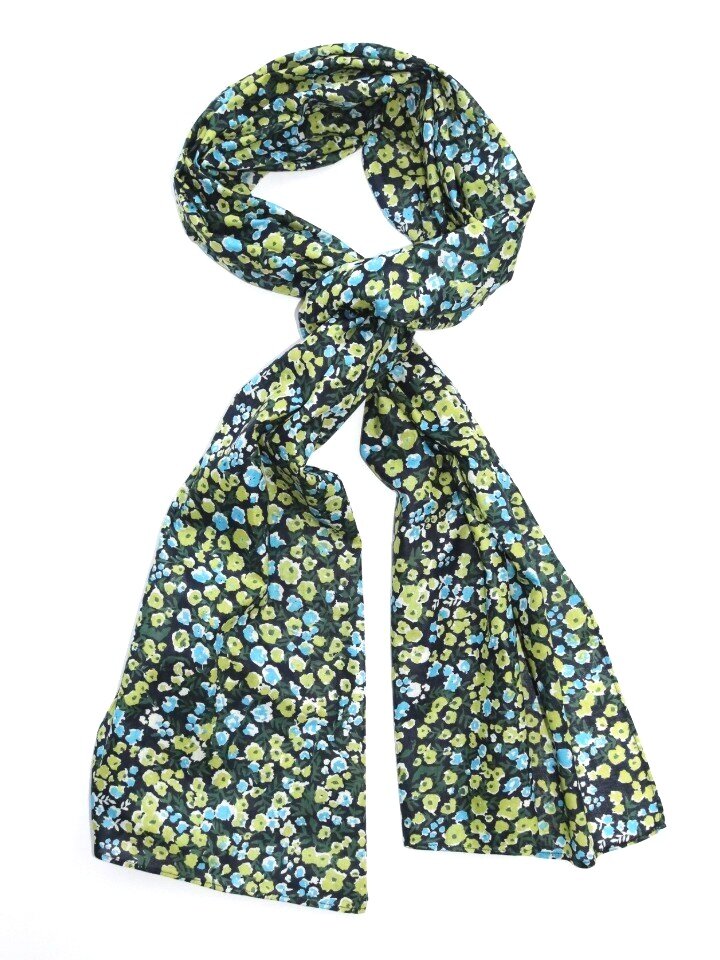 Green Ditsy Floral hand block printed cotton scarf