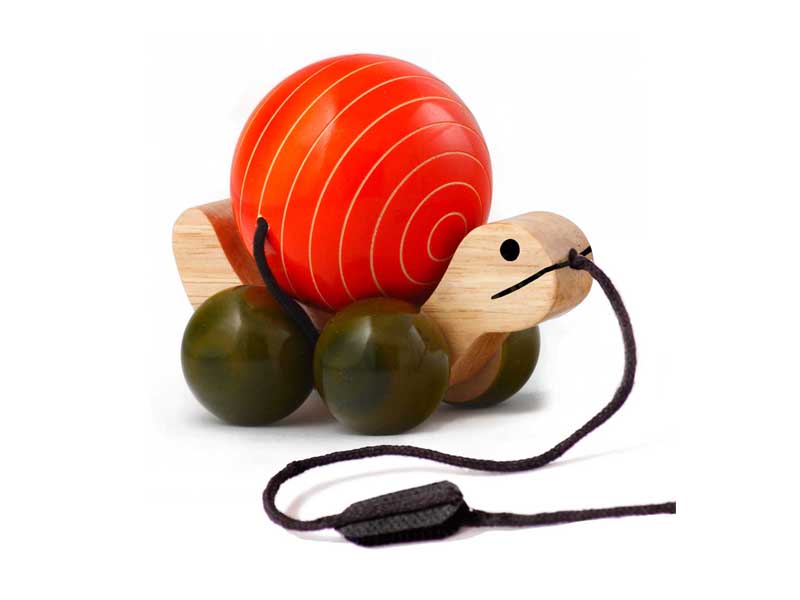 A pull-along turtle toy made of wood