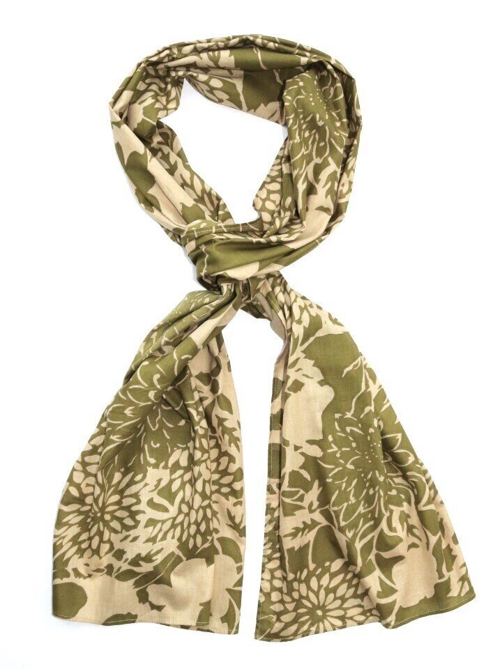 Green Floral hand block printed cotton scarf
