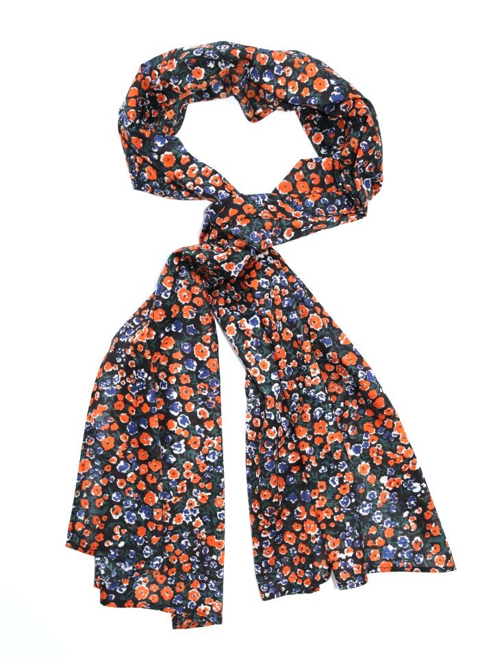 Orange Ditsy Floral hand block printed cotton scarf