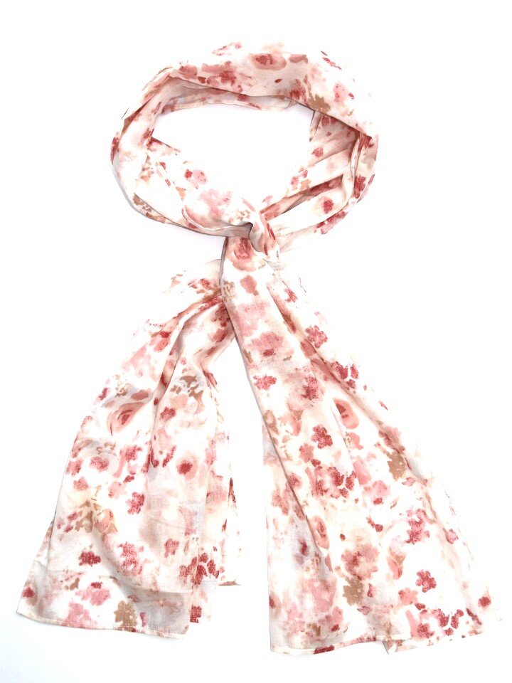 Watercolour Pink Floral hand block printed cotton scarf