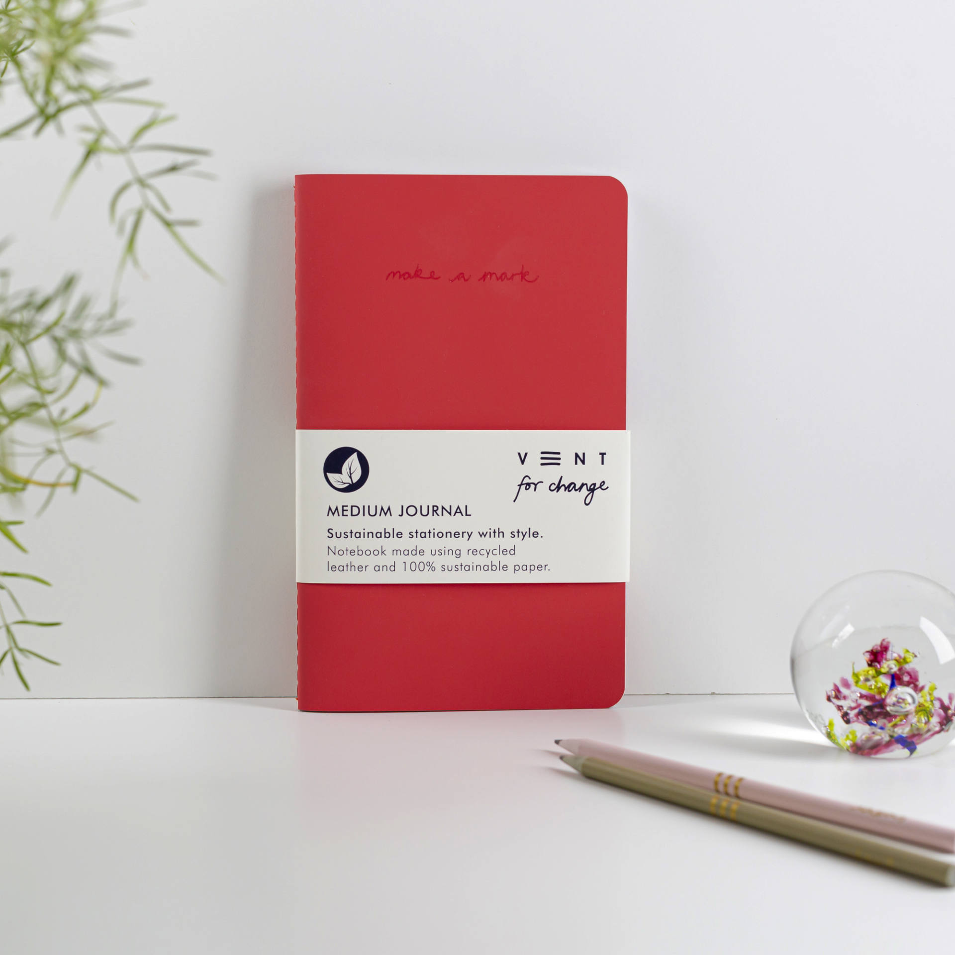Recycled Leather Medium Notebook Journal - Red