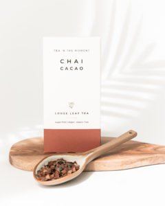 A box of Tea in The Moment Chai Cacao tea