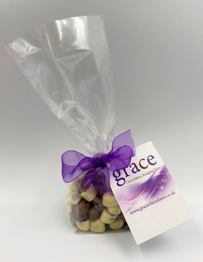 A pack of Grace Chocolates chocolate covered coffee beans