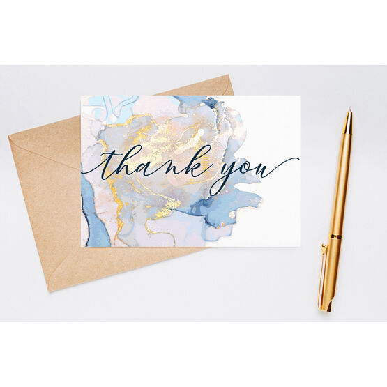 Marble Pastel Blue and Gold Thank You Note Cards (Pack of 10)