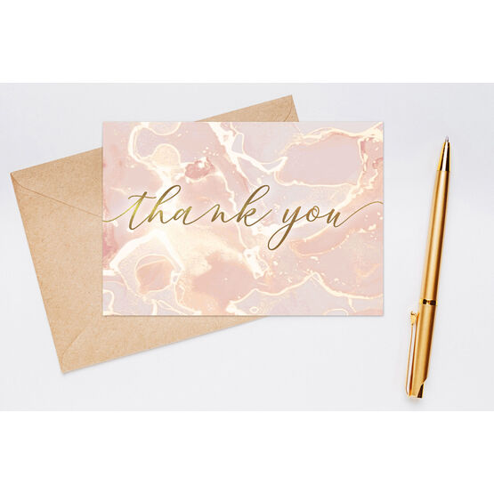 Marble Blush Pink and Gold Thank You Note Cards (Pack of 10)