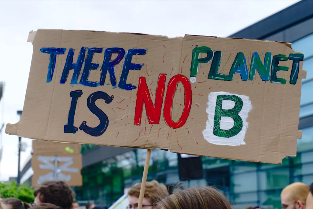 A sign at a protest that reads There is No Planet B