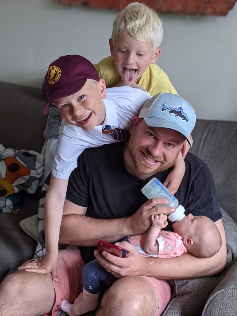 Founder of Toast Ale, Rob Wilson with his three kids