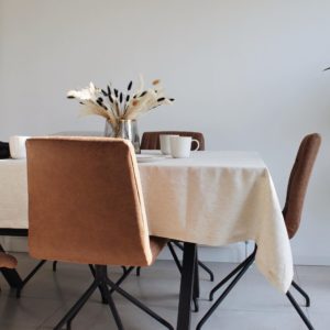 Oat linen tablecloth on table