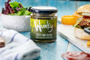 Image of zesty lime relish on a blue lunch table