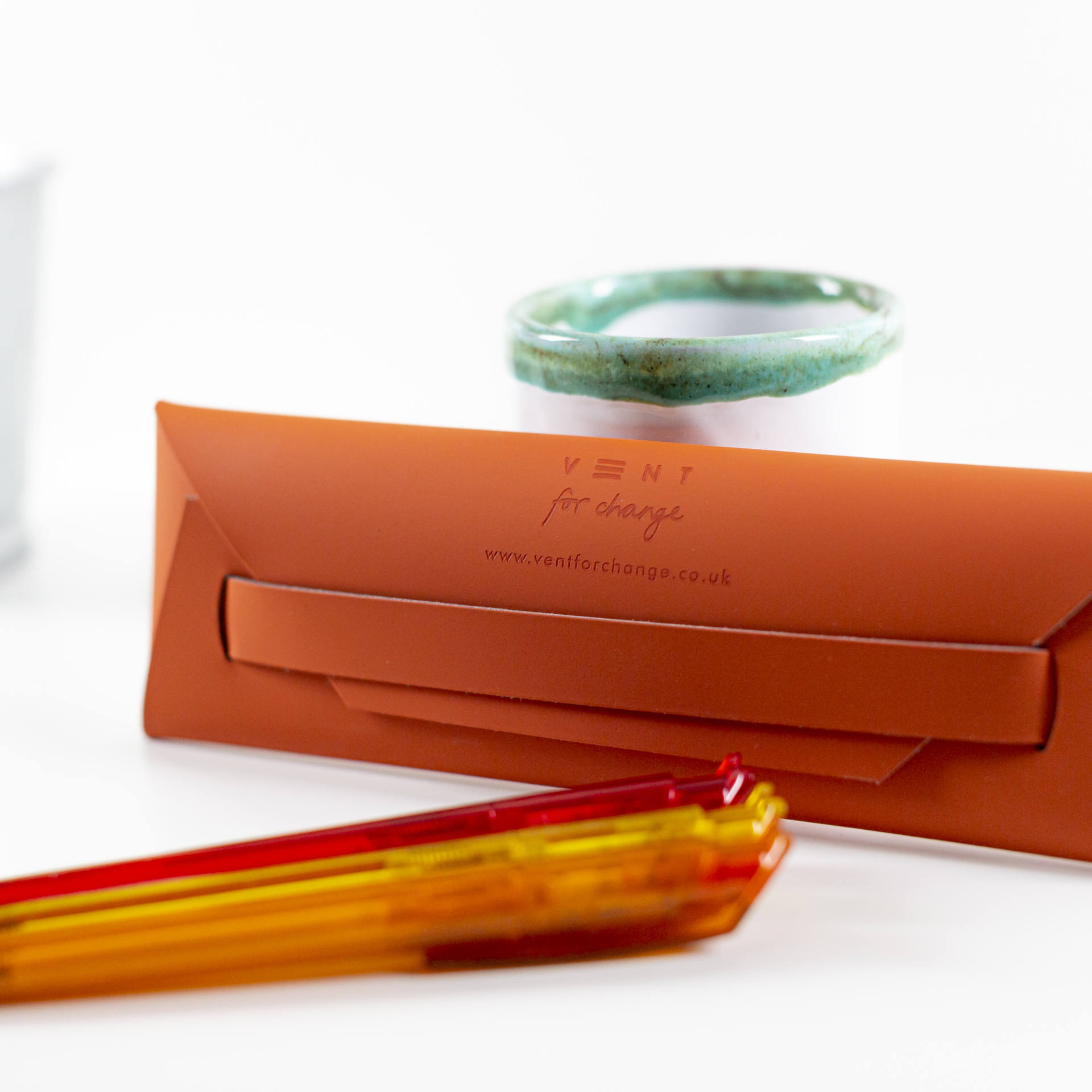 Recycled Leather Pen / Pencil Pouch - Orange
