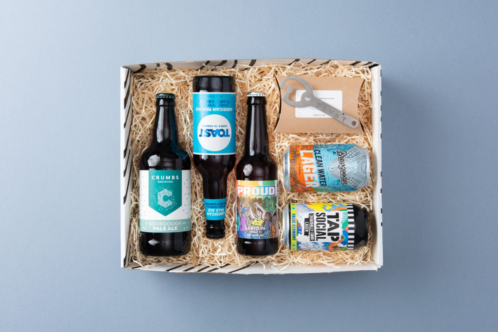 An overhead shot of the Craft Beer Collection gift box shown from above in its box