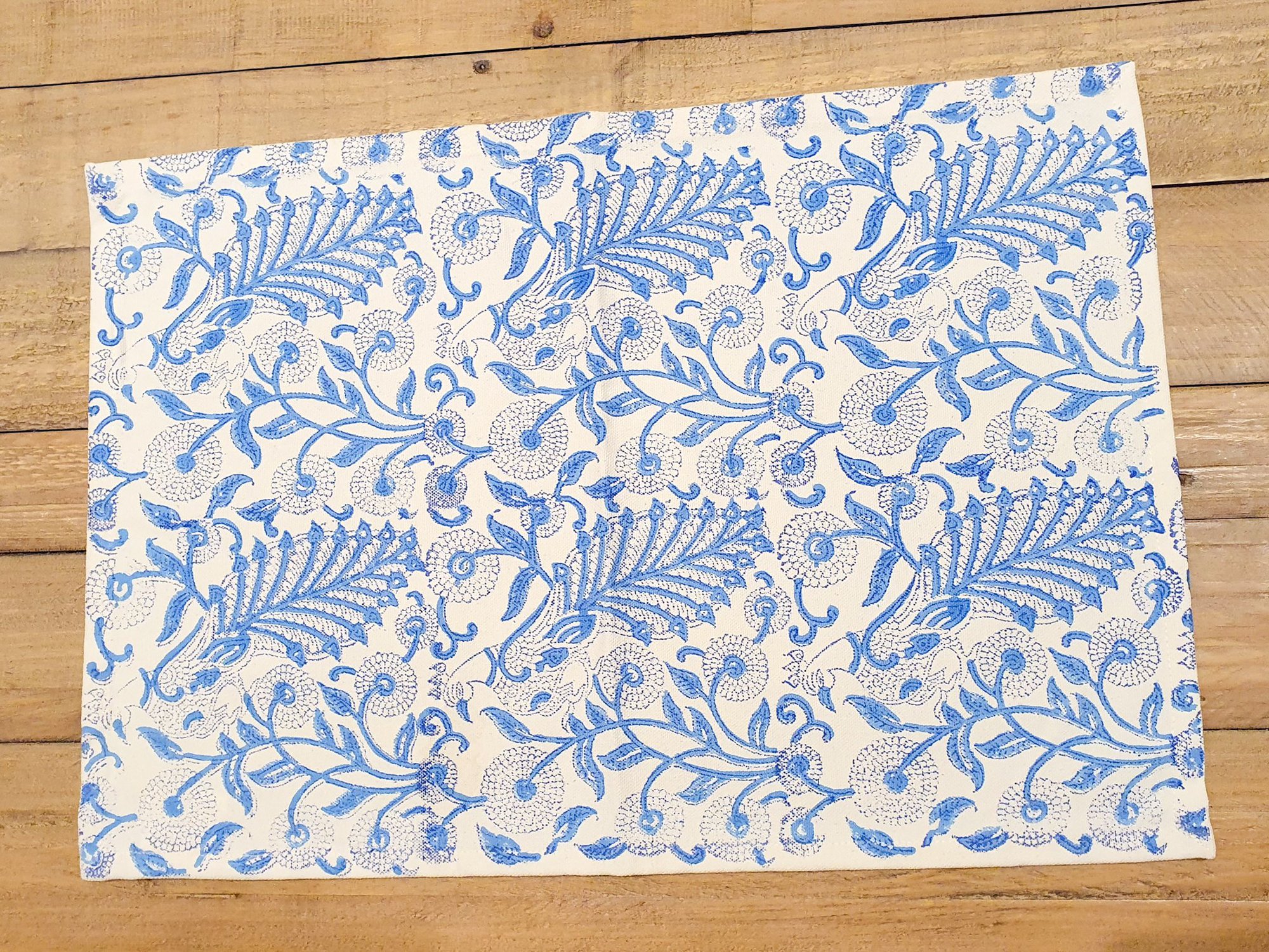 Block-Printed Placemats - blue floral (set of 2)