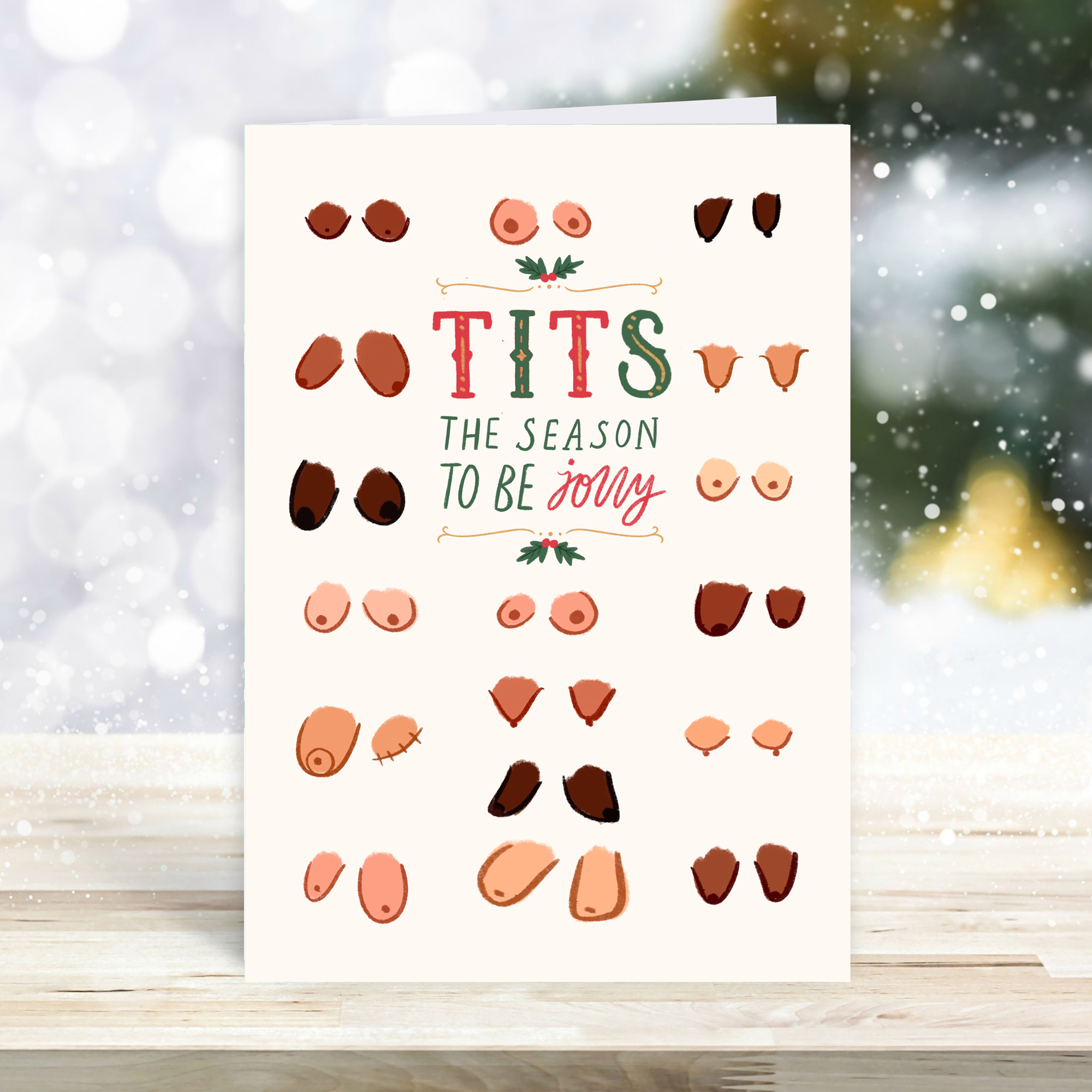 Tits The Season To Be Jolly Christmas Cards with Envelopes (Pack of 10)