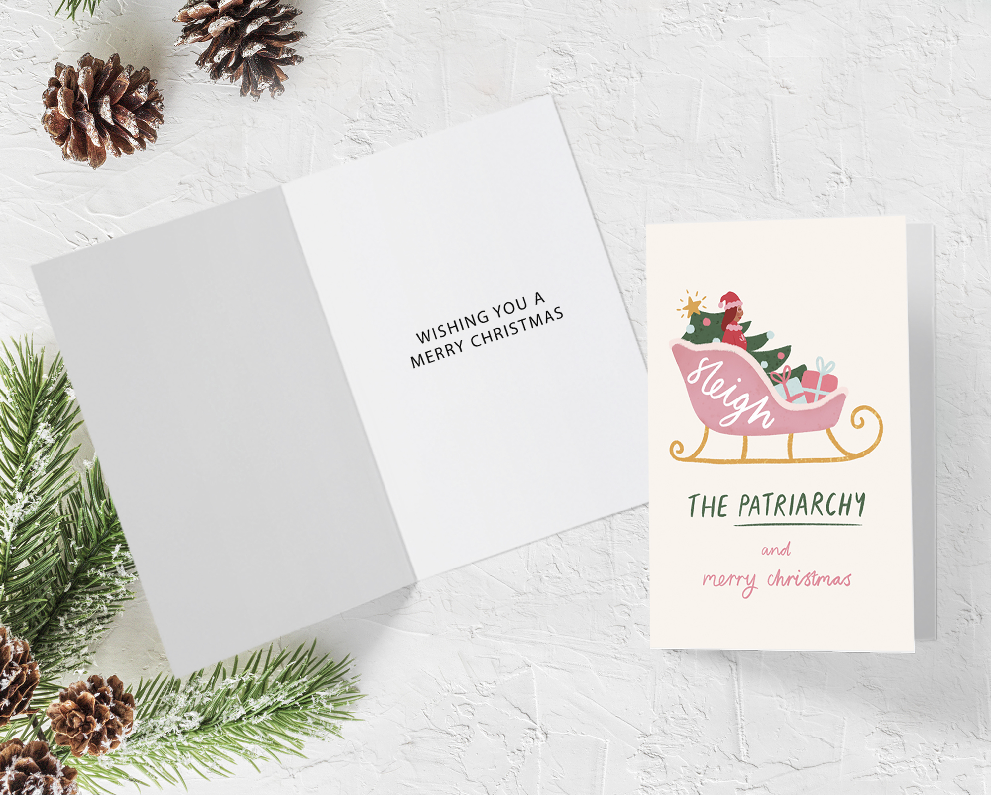 Sleigh the Patriarchy Christmas Cards with Envelopes (Pack of 10)