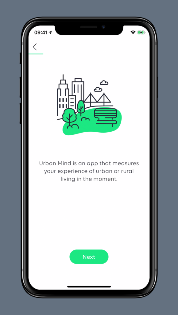 A view of the Urban mind app on an iPhone mock-up