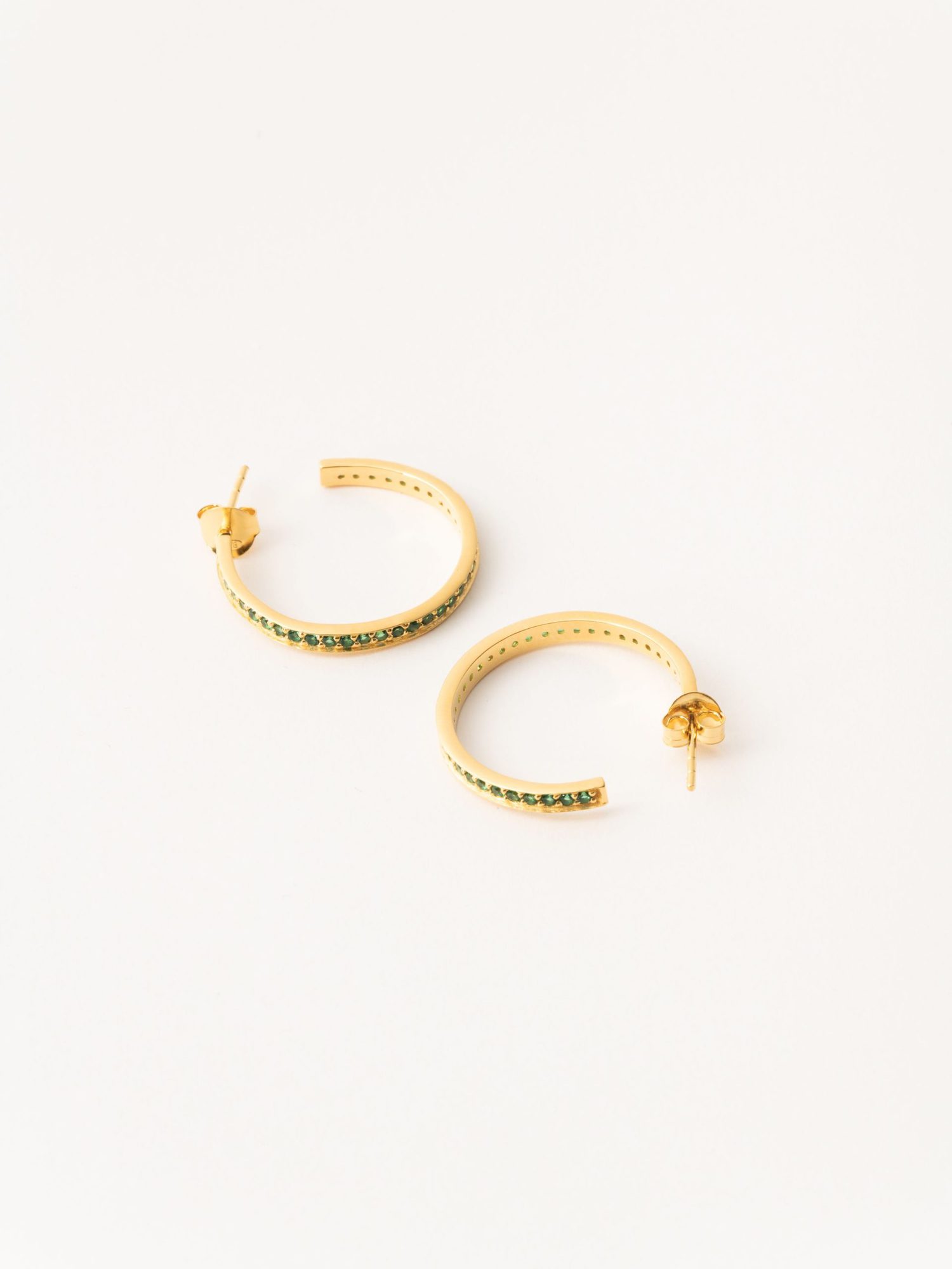 Gold and Emerald Zircon Hoop Earrings