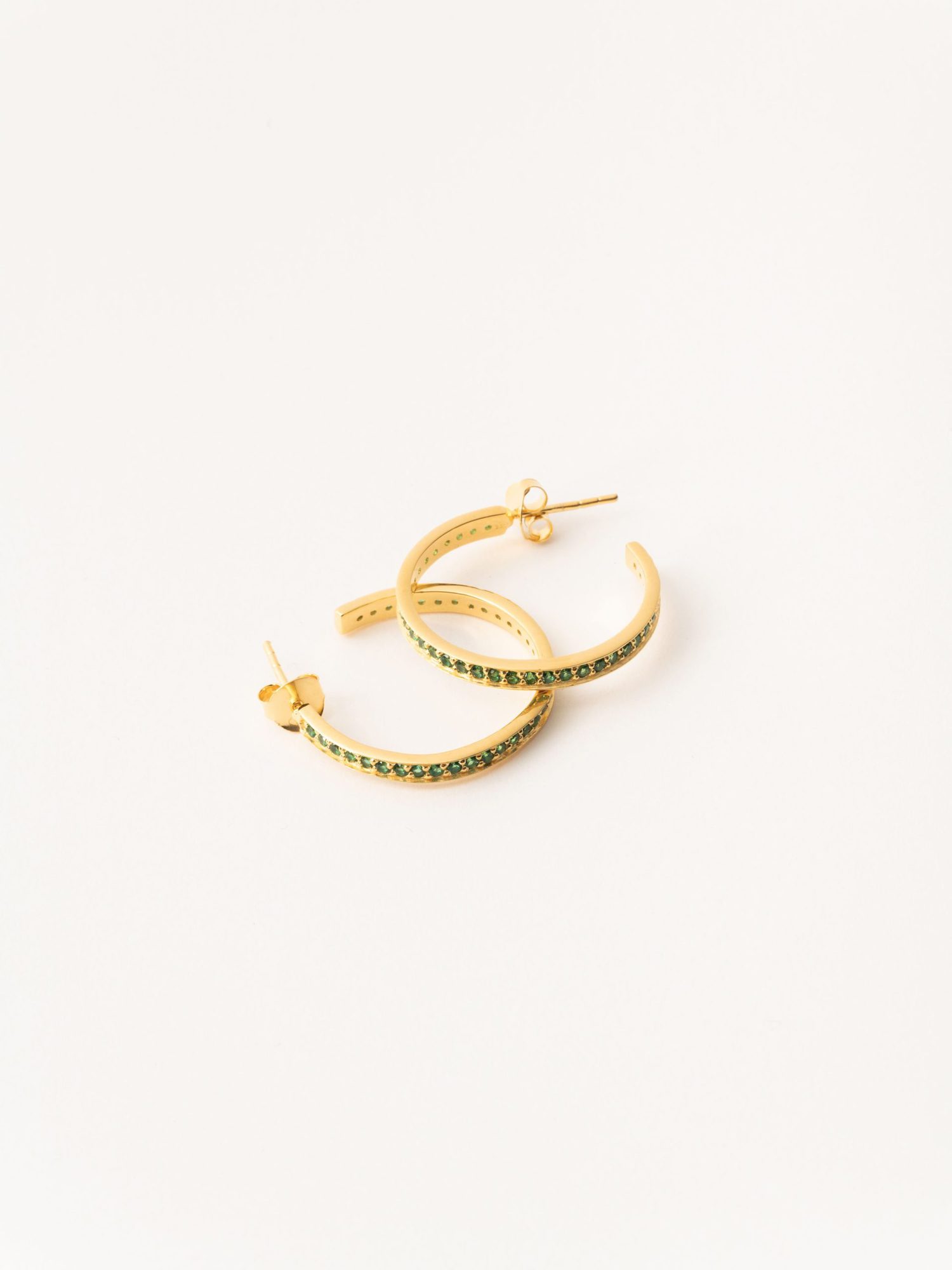 Gold and Emerald Zircon Hoop Earrings