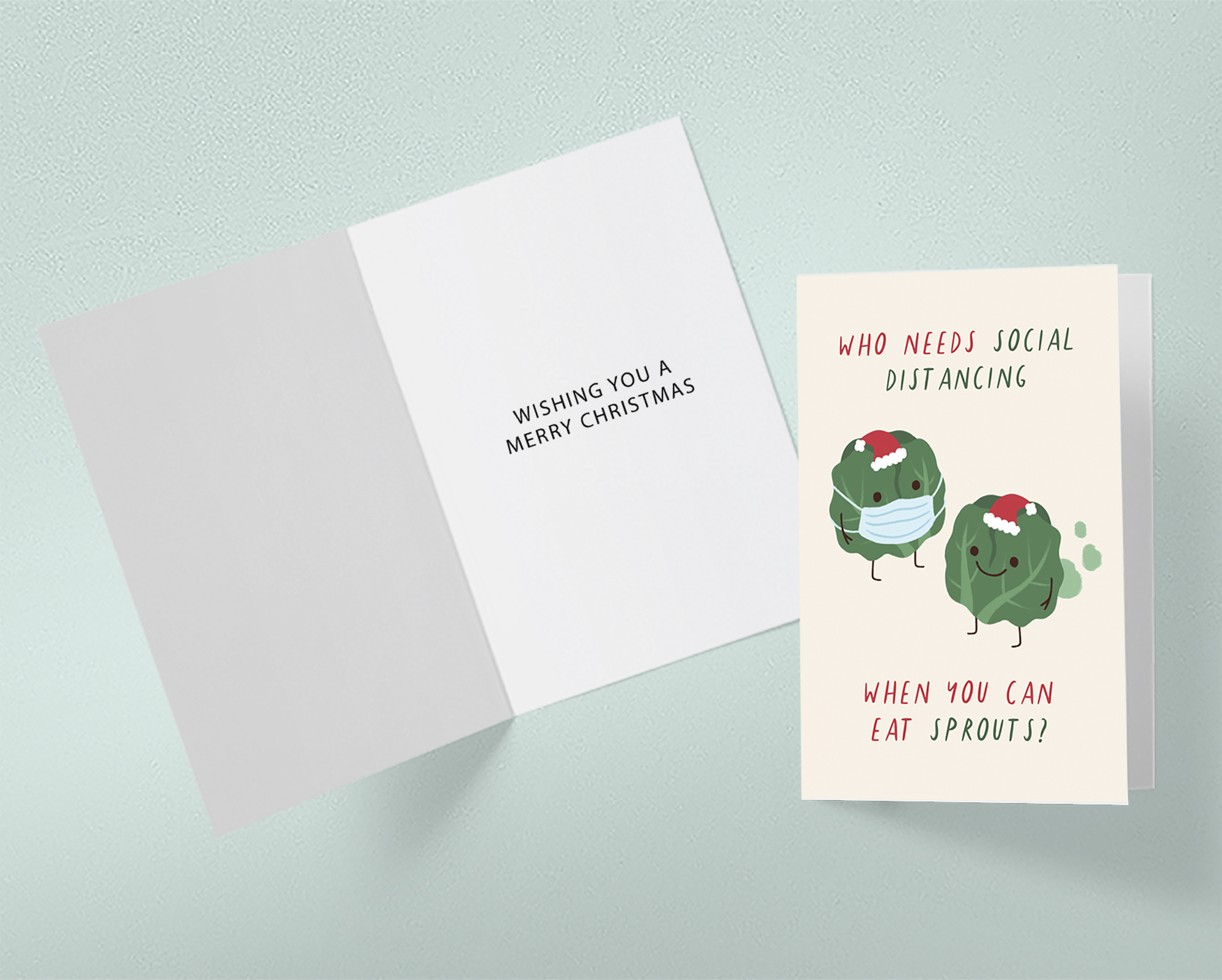 Socially Distanced Sprouts Christmas Cards with Envelopes (Pack of 10 )