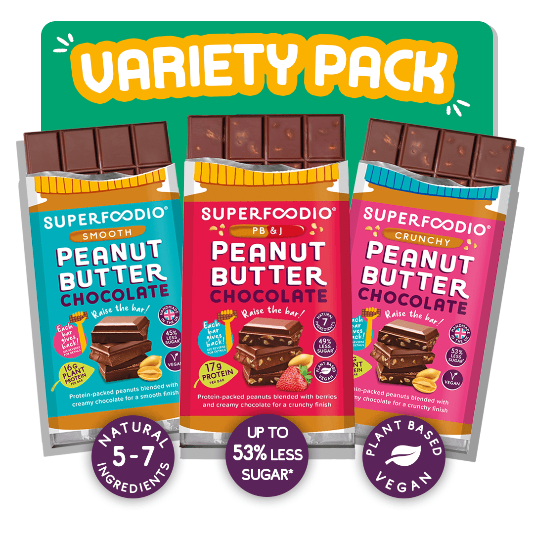 Peanut Butter Chocolate Trio Variety Pack in Smooth, Crunchy and PBJ - 3 Bars