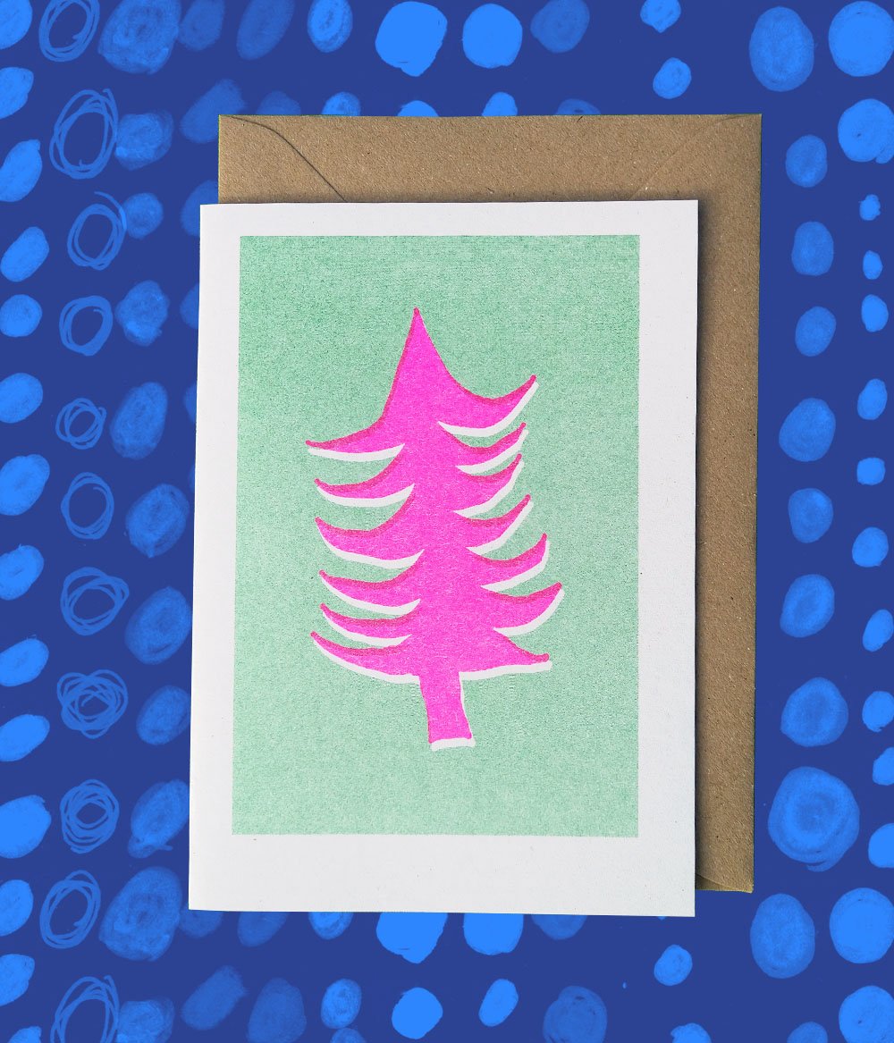 Pink Tree Christmas Card by Sonia