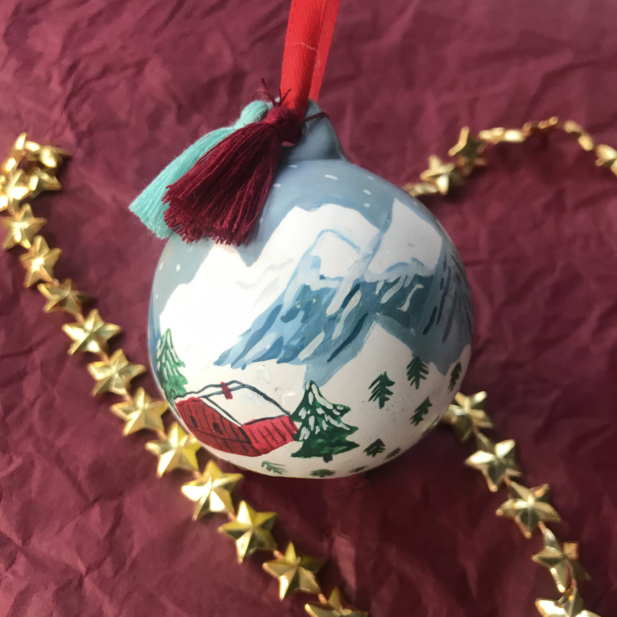 Alpine Ski Scene Christmas Ceramic Bauble