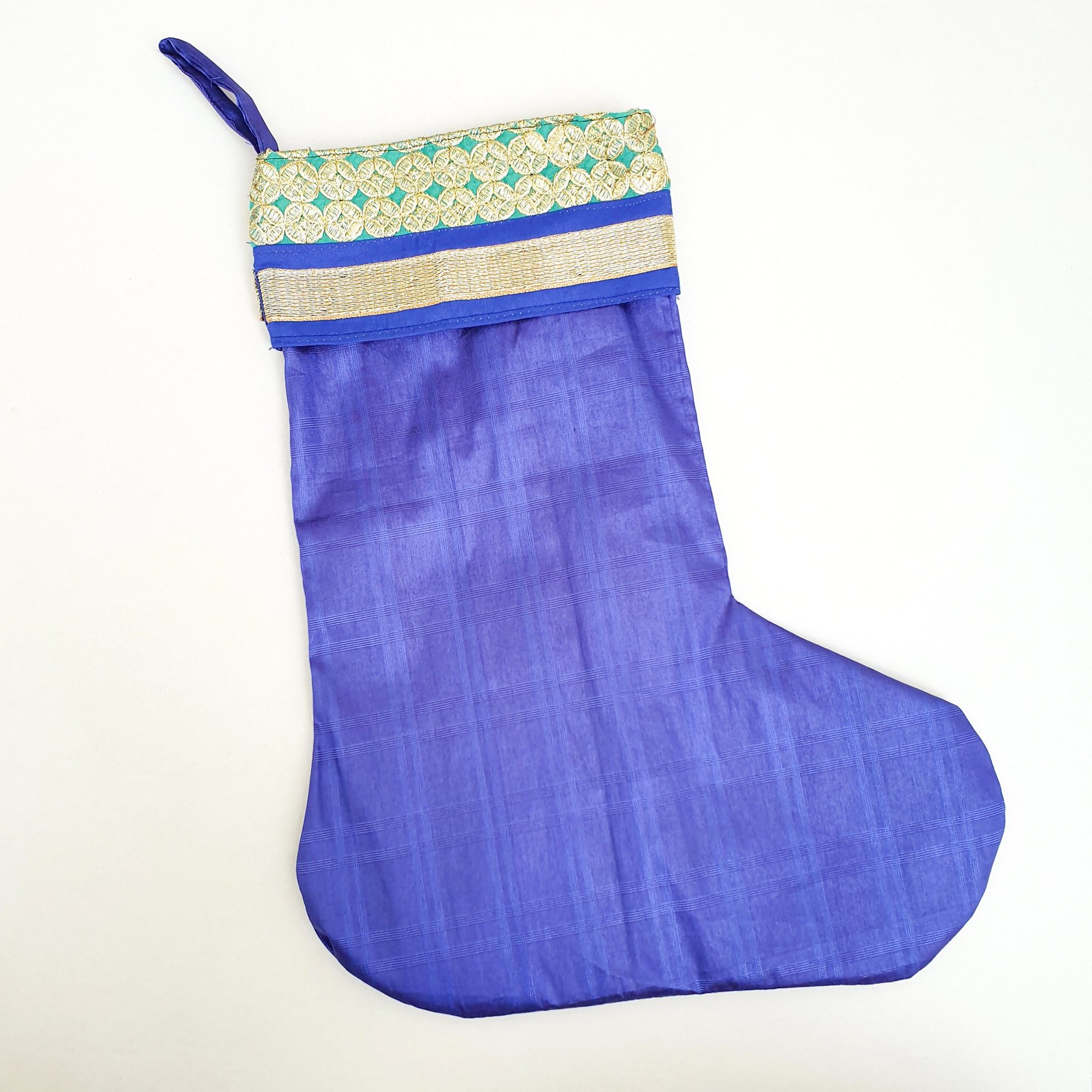 Sari Stocking - blue + green (embroidered)