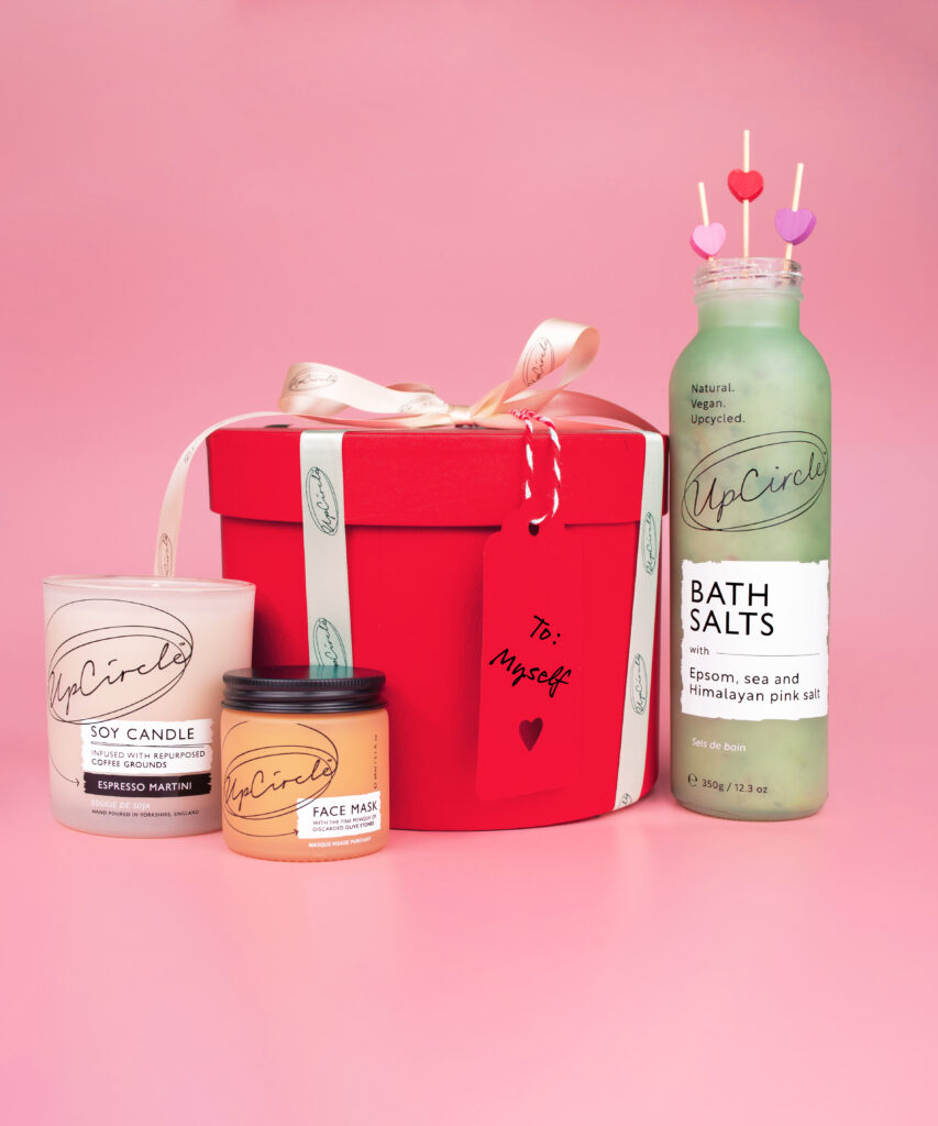 The UpCircle Valentine's Day bundle showing products around a red gift box