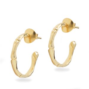 A pair of gold, bamboo-style hoop earrings