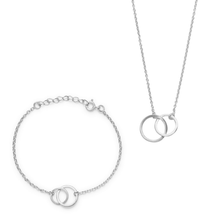Kavita Bracelet &amp; Necklace Set - Matte Silver