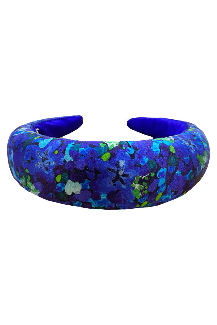 Aqua Floral Silk Satin Padded Headband - One Size