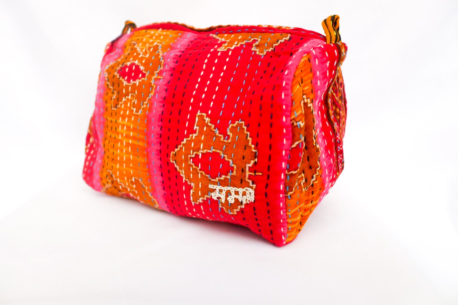 Large kantha-stitch makeup pouch
