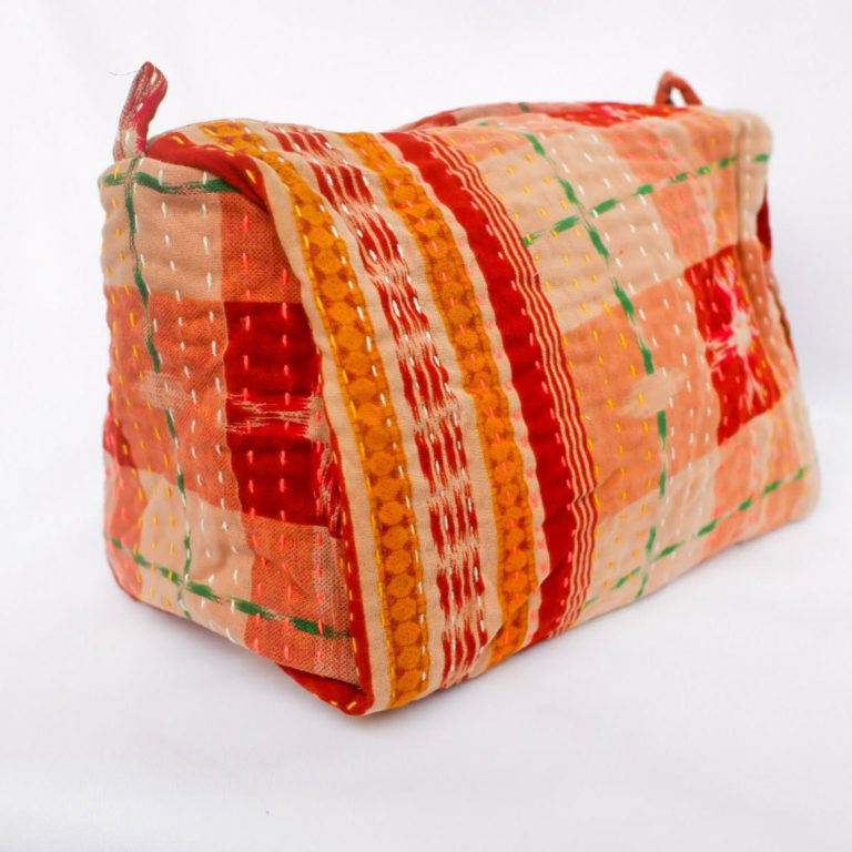 Large kantha-stitch makeup pouch