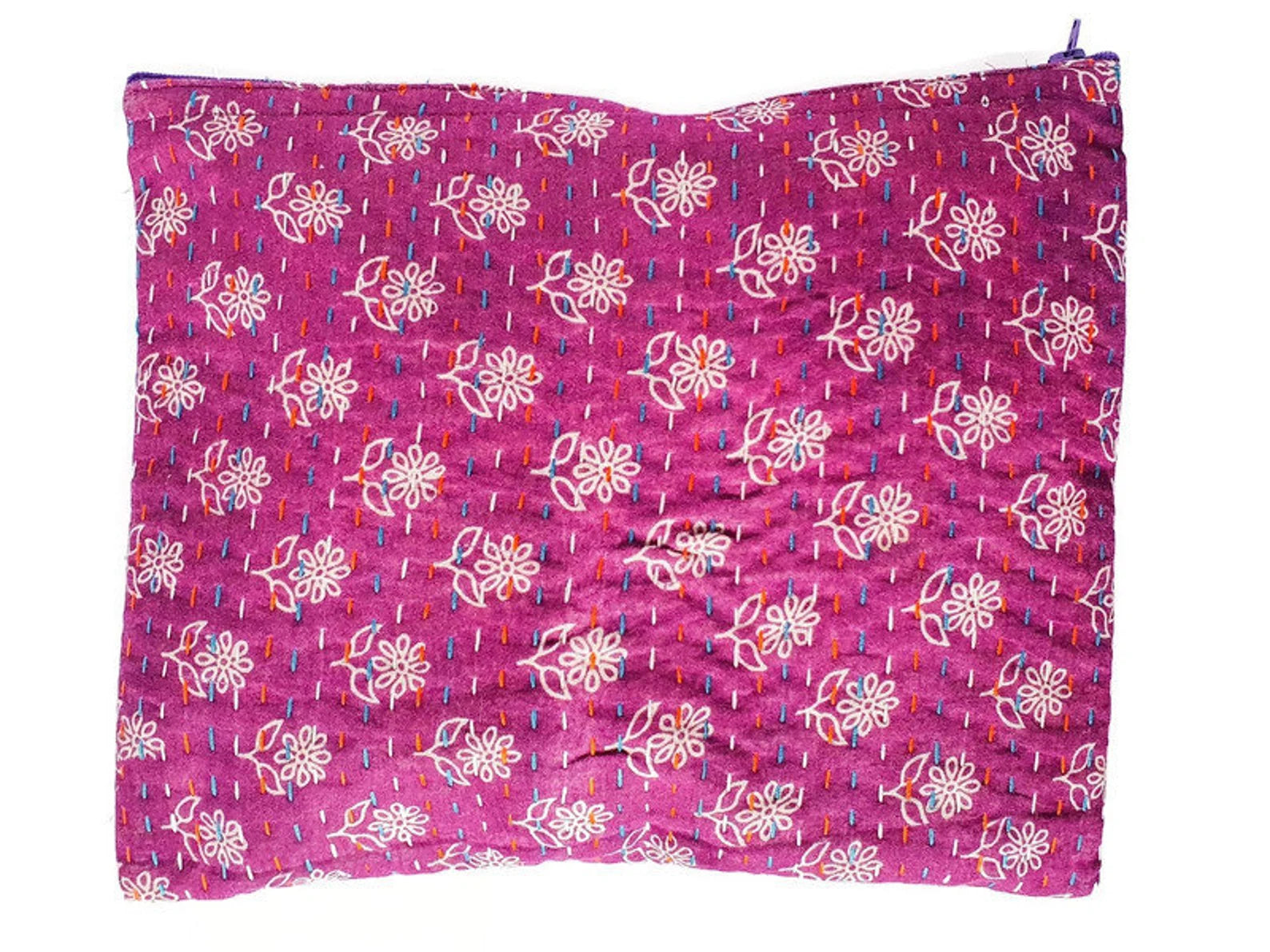 Upcycled sari clutch with kantha stitch
