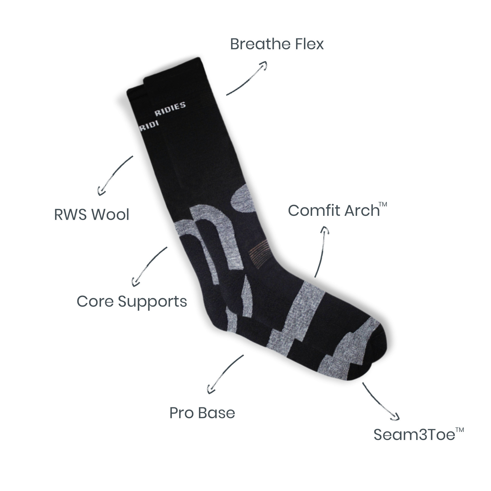Abstract Black Performance Wool Hiking Sock