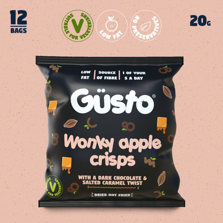 Air-dried wonky apple crisps with a chocolate & salted caramel twist