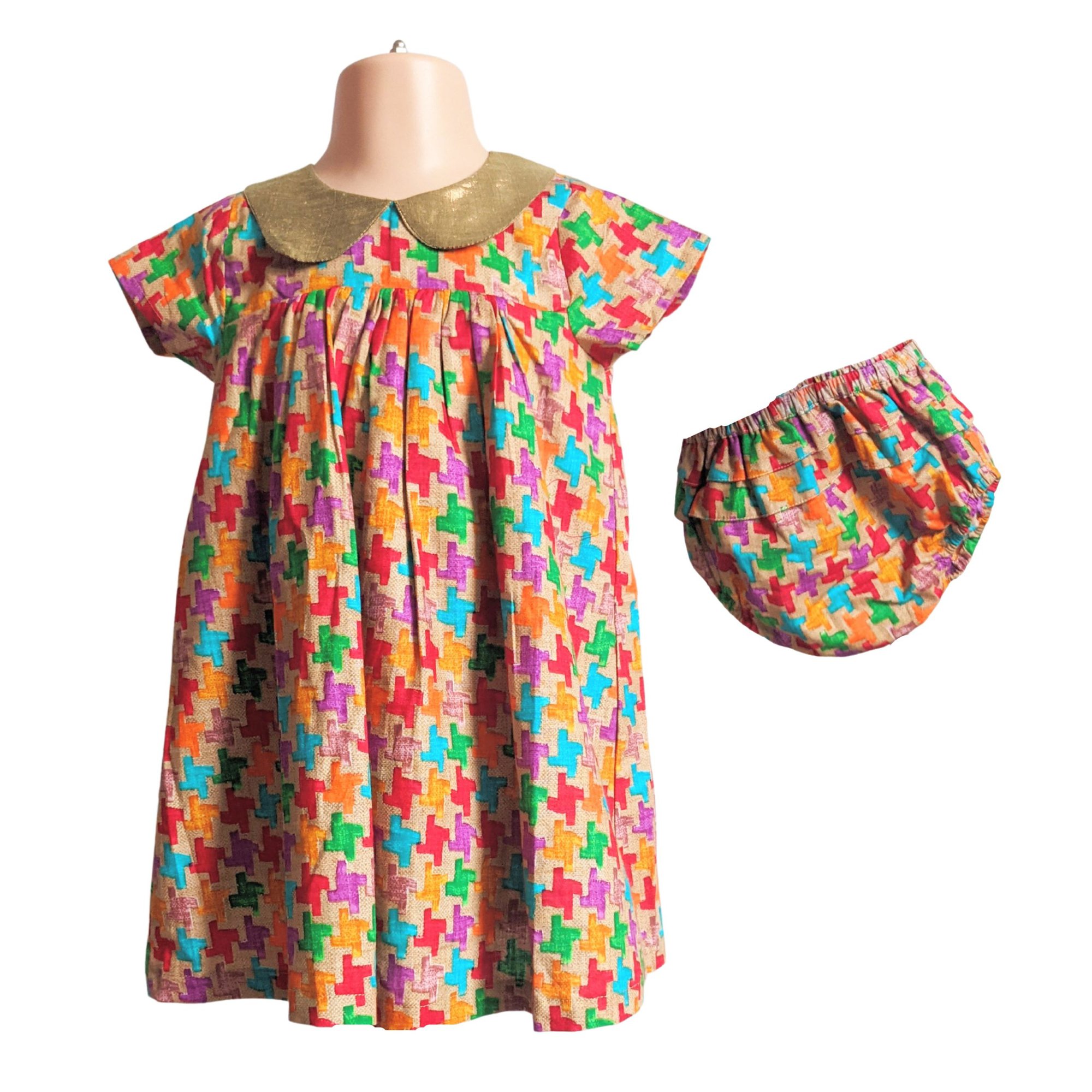Baby Girl Jigsaw Dress And Matching Bloomers - 12-18 Months
